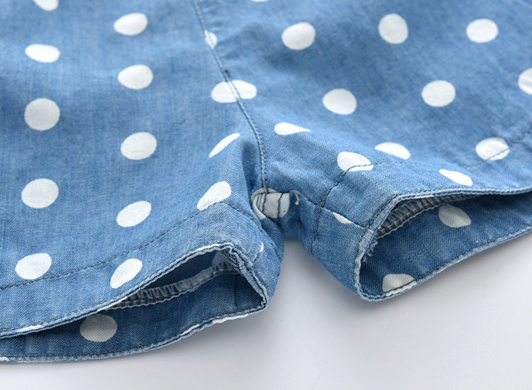 Summer Girls Denim Shorts Jeans Shorts Children Clothing Lovely Polka Dots Baby Western Cotton Linen Beachwear Pant 2-7Y