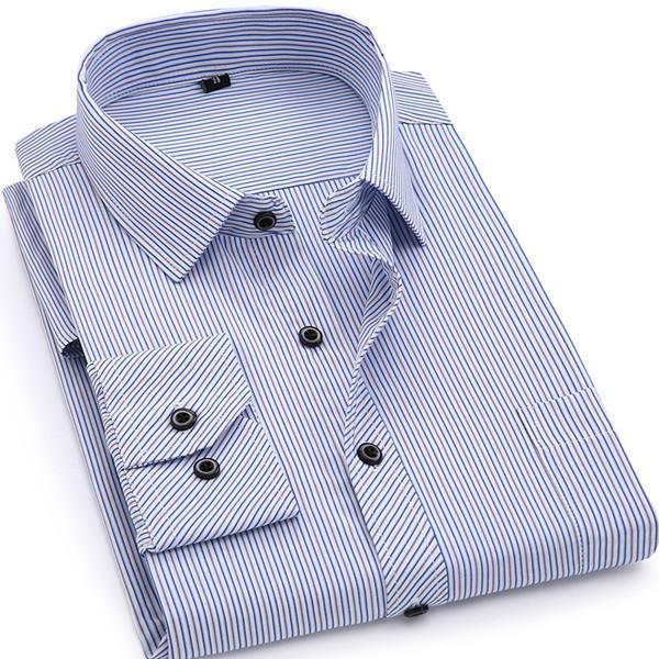Men's Business Casual Striped Long Sleeve Button-Up