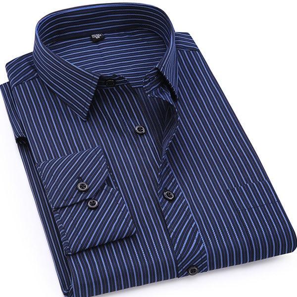 Men's Business Casual Striped Long Sleeve Button-Up
