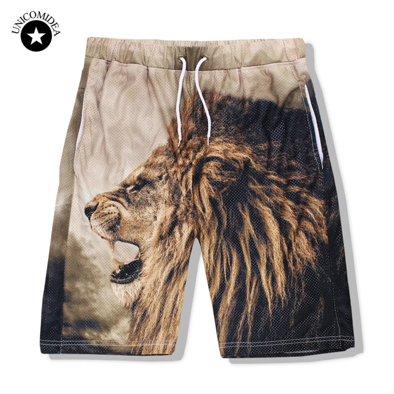 Unicomidea Men's Casual Beach Shorts Fashion Brand Boardshorts Funny Print Lion Men Short Pants 3d Male Shorts