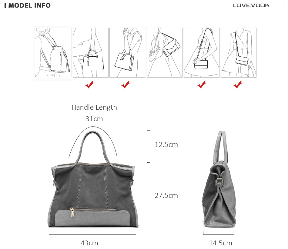 LOVEVOOK brand fashion female shoulder bag high quality patchwork split leather retro handbag ladies tote bag for office work
