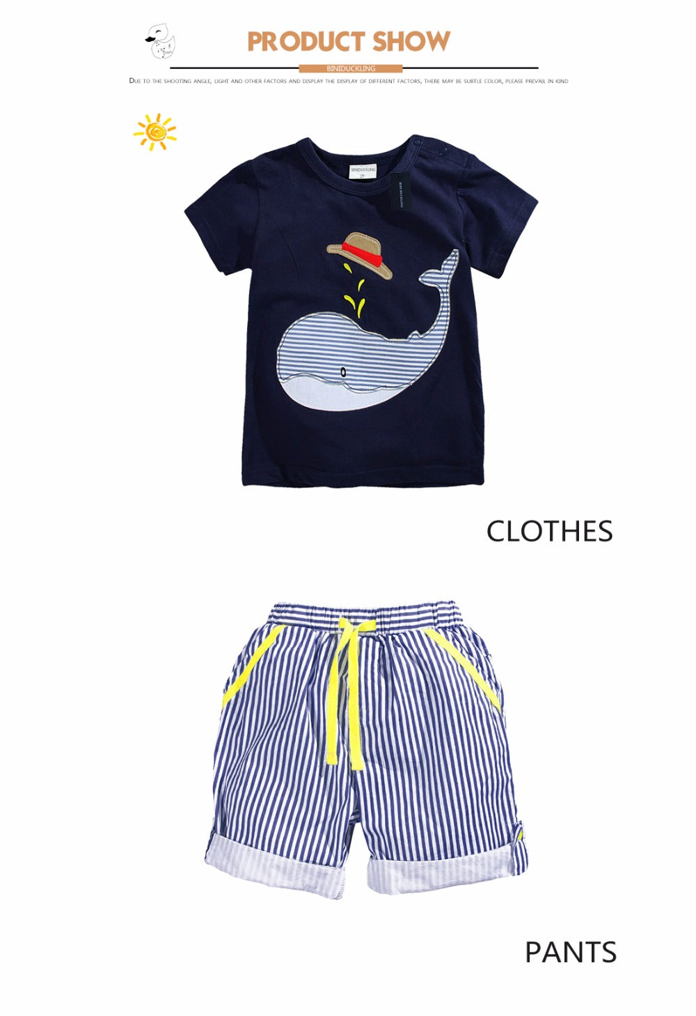 BINIDUCKLING New Summer Kids Clothes Children Clothing Baby Boy Set Toddler Baby Boys Clothing Set Cotton Striped Shorts