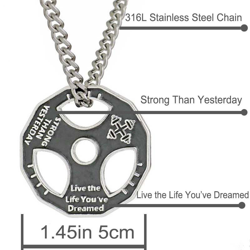 Dumbbell Pendant Necklace Stainless Steel Chain Weight Plate Barbell Necklace Men Women Gym Hippie Motivation