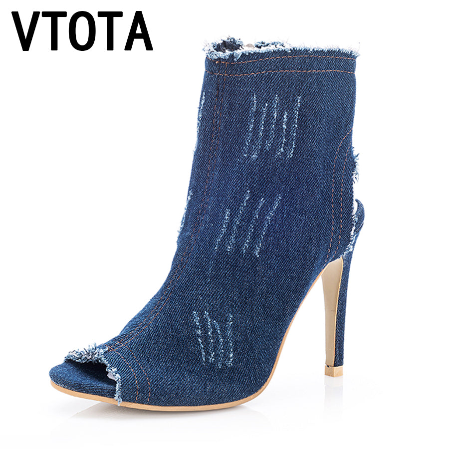VTOTA Ankle Boots For Women Fashion Summer Boots High Heel Boots Shoes Woman   Peep Toe Botas Feminina Botas Mujer A68