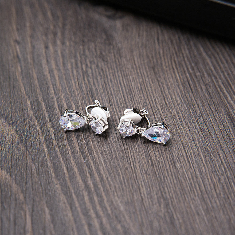 Fashion Silver-Tone AAA Cubic Zirconia Round Shape Necklace Stud Earrings Pear Pendant Women Jewelry Sets for Wedding Party Prom