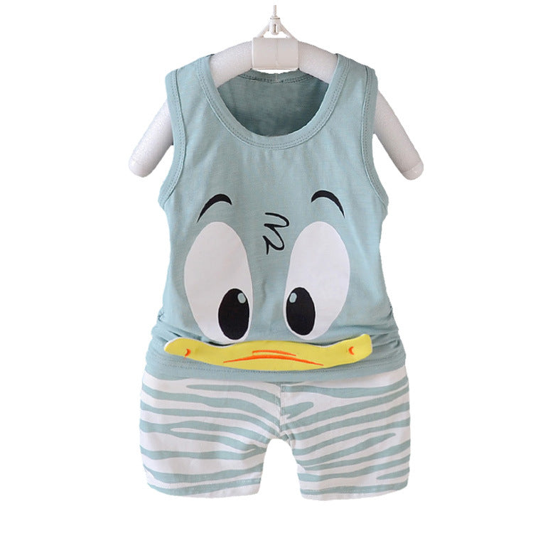 Summer Boys Clothing Sets Baby Children Fashion Cotton Cartoon Donald Duck Vest T-shirt Shorts Suits Kids Clothes Sets Costume