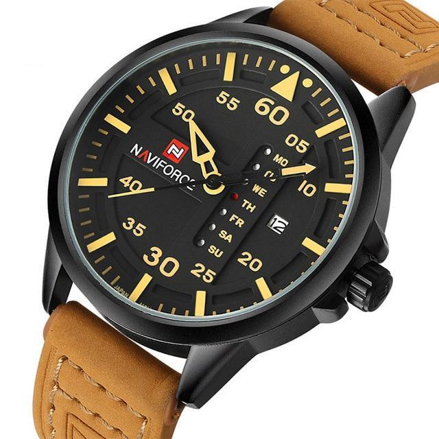 Men's Leather Military Styled Wrist Watch