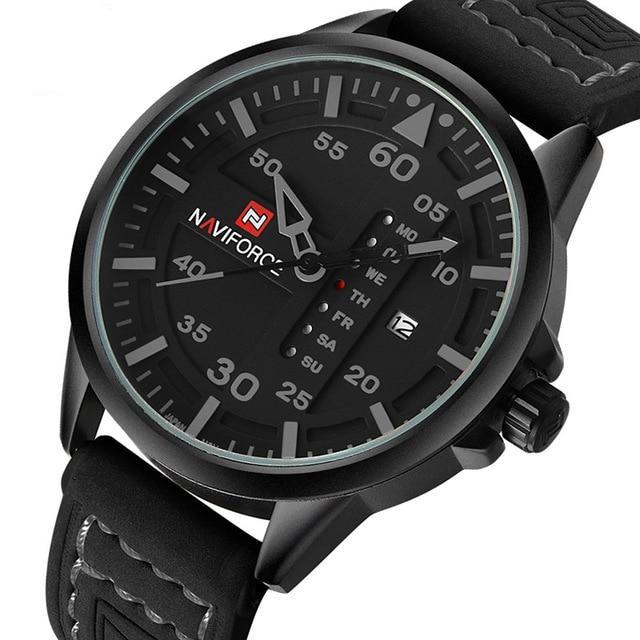 Men's Leather Military Styled Wrist Watch