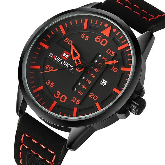 Men's Leather Military Styled Wrist Watch