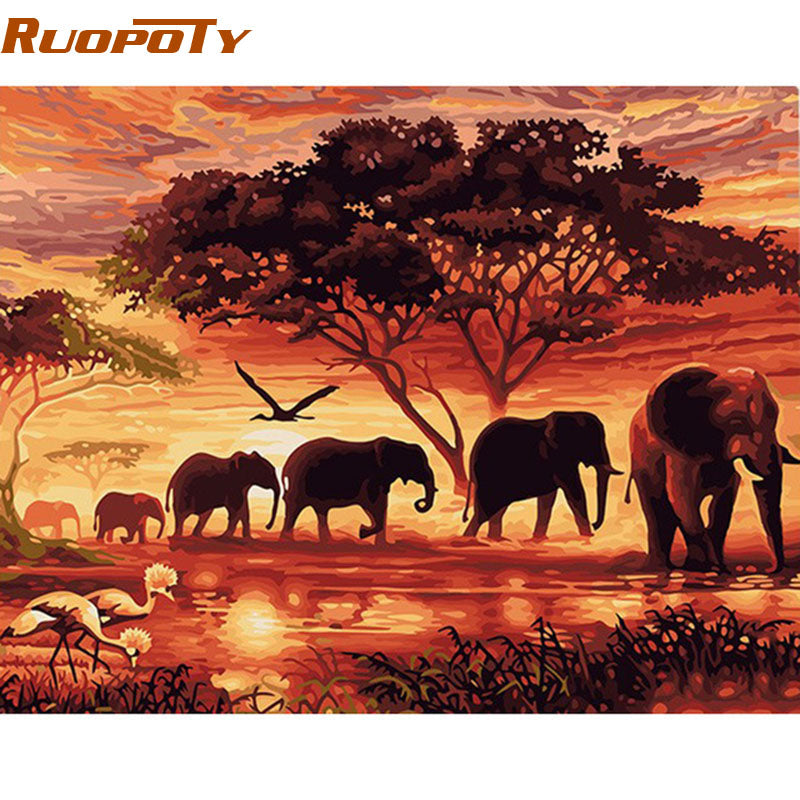 Elephants Landscape DIY Painting