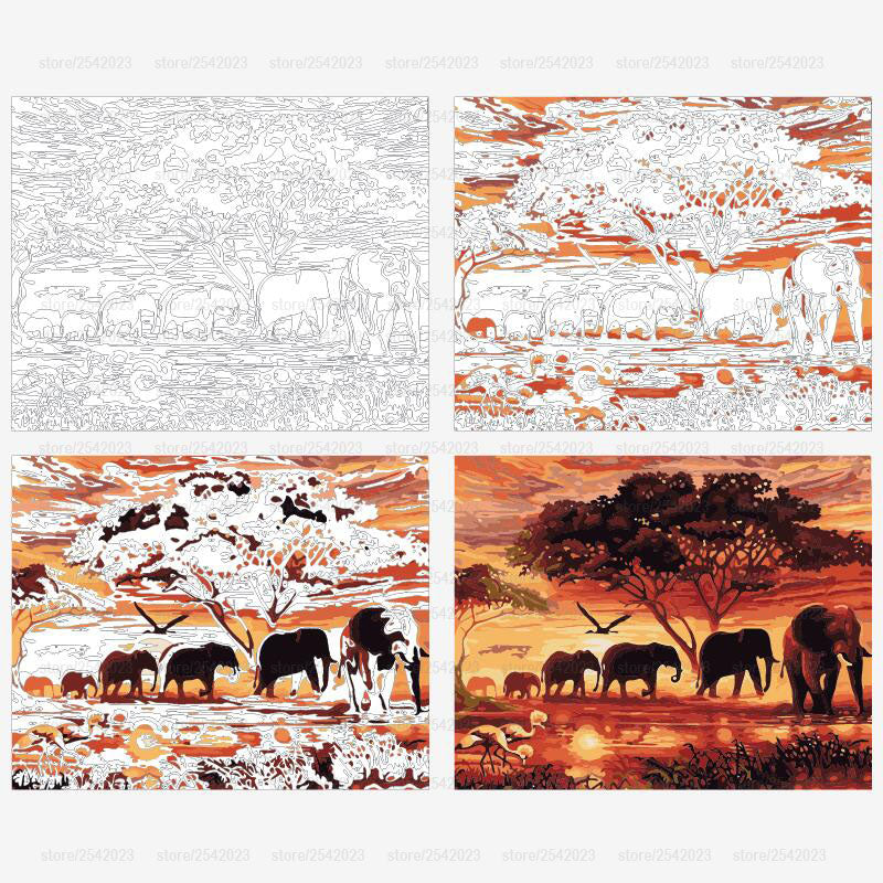Elephants Landscape DIY Painting