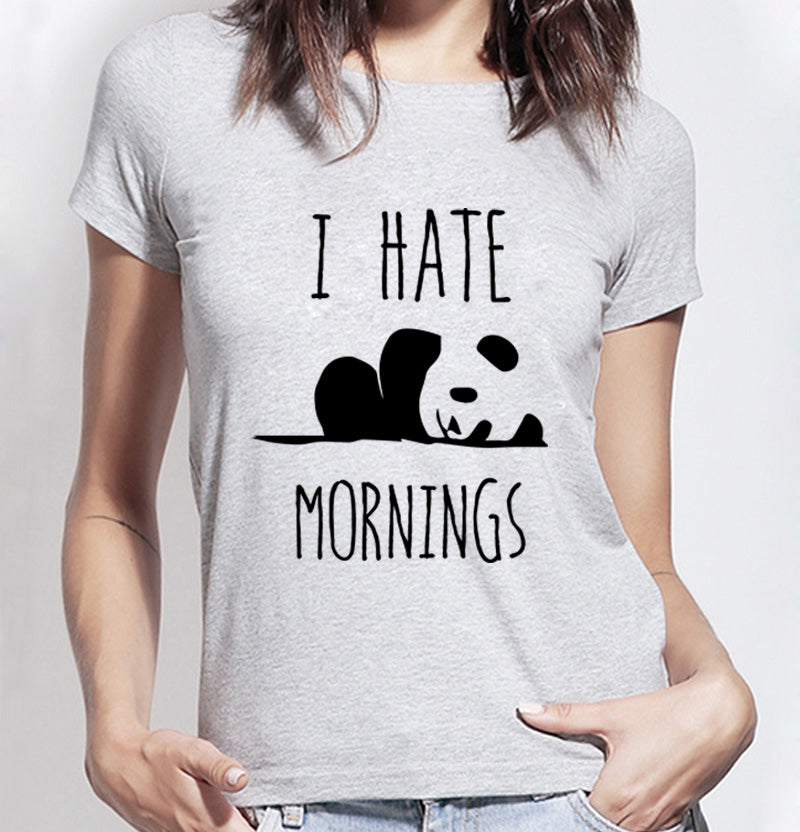 kawaii Panda Print T shirt Women I HATE MORNINGS Cotton Casual Funny t-Shirt For Lady Gray summer harajuku punk Hipster Tops Tee