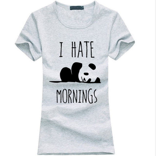 kawaii Panda Print T shirt Women I HATE MORNINGS Cotton Casual Funny t-Shirt For Lady Gray summer harajuku punk Hipster Tops Tee