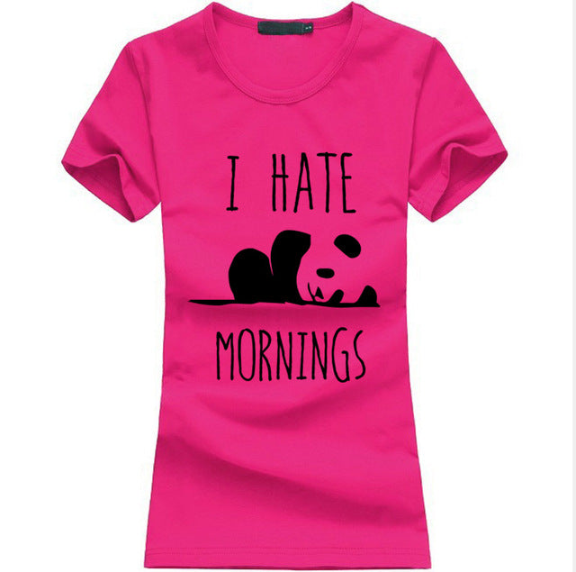 kawaii Panda Print T shirt Women I HATE MORNINGS Cotton Casual Funny t-Shirt For Lady Gray summer harajuku punk Hipster Tops Tee