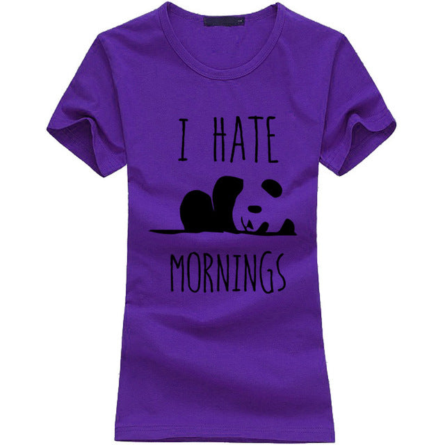 kawaii Panda Print T shirt Women I HATE MORNINGS Cotton Casual Funny t-Shirt For Lady Gray summer harajuku punk Hipster Tops Tee