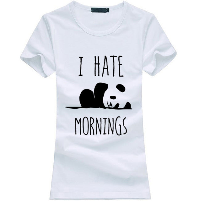 kawaii Panda Print T shirt Women I HATE MORNINGS Cotton Casual Funny t-Shirt For Lady Gray summer harajuku punk Hipster Tops Tee