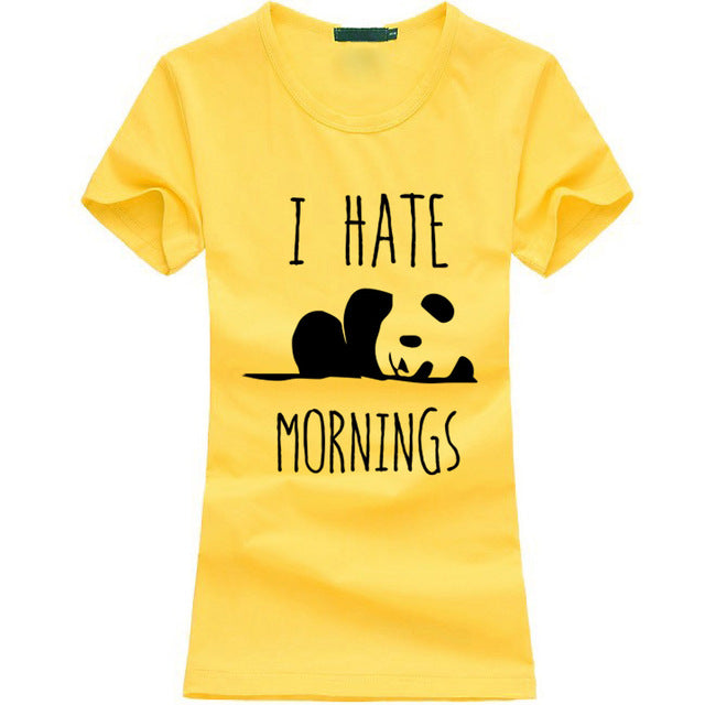 kawaii Panda Print T shirt Women I HATE MORNINGS Cotton Casual Funny t-Shirt For Lady Gray summer harajuku punk Hipster Tops Tee