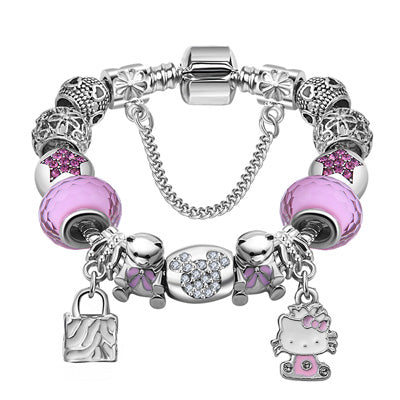 Cute Cat Kitty Charms Fit Original Bracelet Bangle Murano Glass Beads Bracelet for Women Children Girl DIY Jewelry