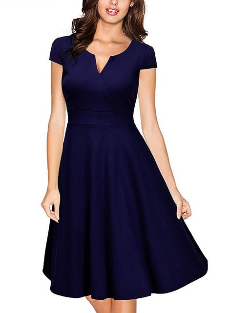 Oxiuly Audrey Hepburn 50s Vestidos Womens Dress Formal V Neck Casual Office Wear Working Bodycon Knee Length A-line Dresses