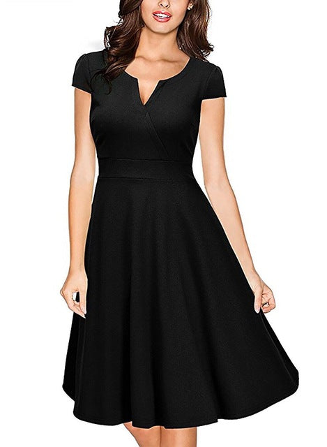 Oxiuly Audrey Hepburn 50s Vestidos Womens Dress Formal V Neck Casual Office Wear Working Bodycon Knee Length A-line Dresses