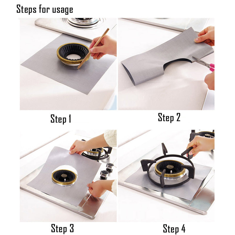 4 Pack: Reusable Non-Stick Foil Stove Top Liner
