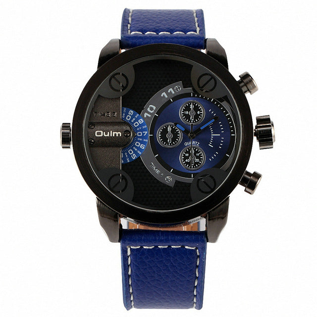 Men's Casual Leather Strap Military Quartz Wristwatch