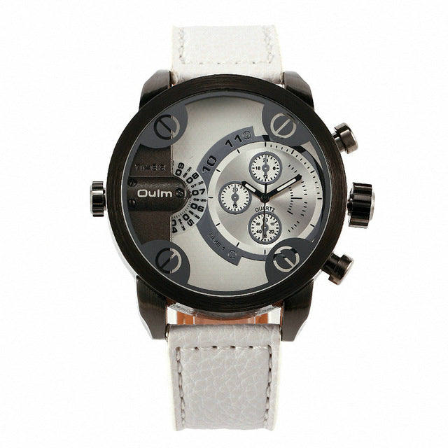 Men's Casual Leather Strap Military Quartz Wristwatch