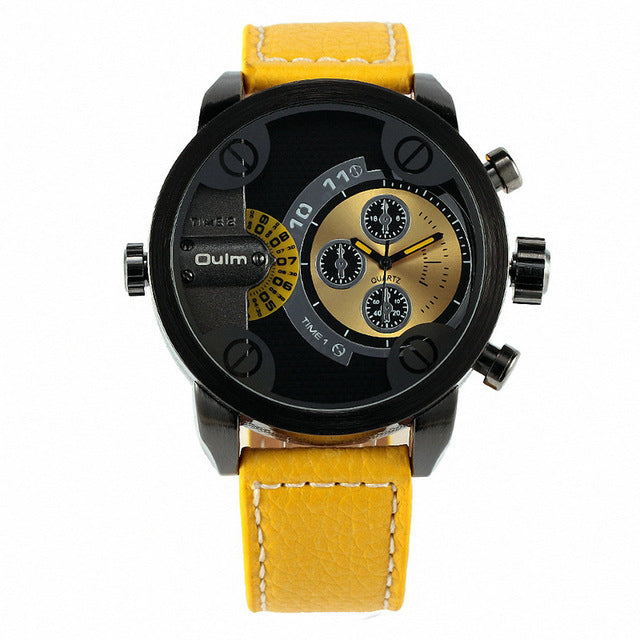 Men's Casual Leather Strap Military Quartz Wristwatch