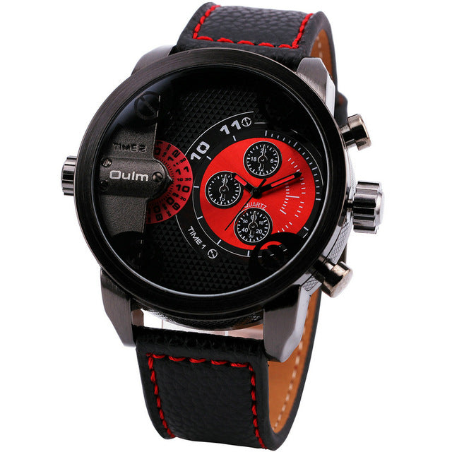 Men's Casual Leather Strap Military Quartz Wristwatch