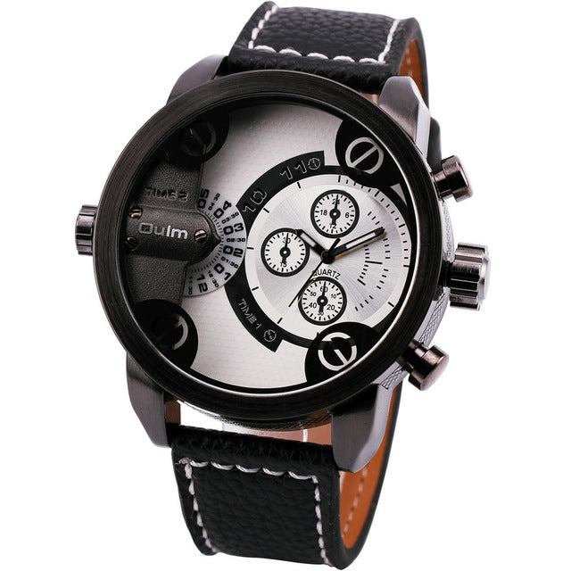 Men's Casual Leather Strap Military Quartz Wristwatch