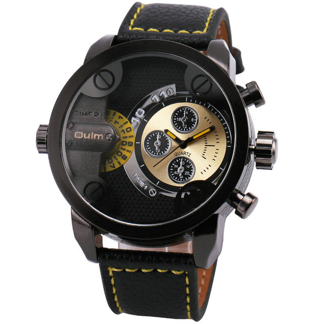 Men's Casual Leather Strap Military Quartz Wristwatch