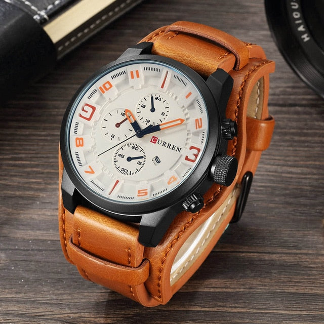 Men's Luxurious Leather Military Quartz Watch