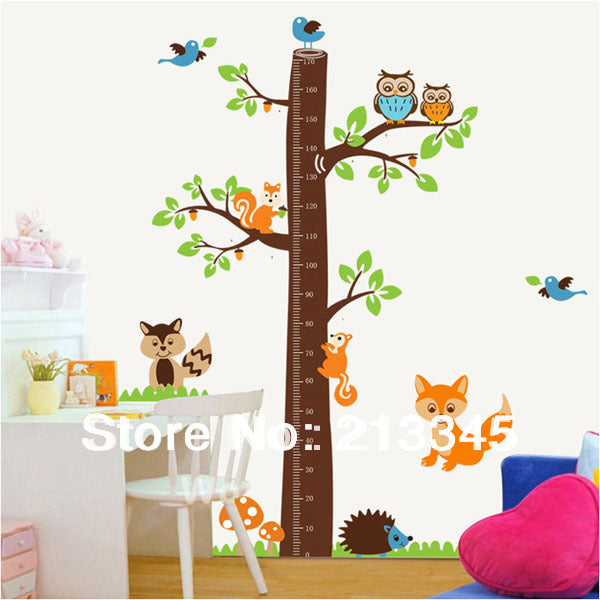 [Fundecor] new products large owl squirrel wall stickers kids room height  growth chart measurement decals 6407