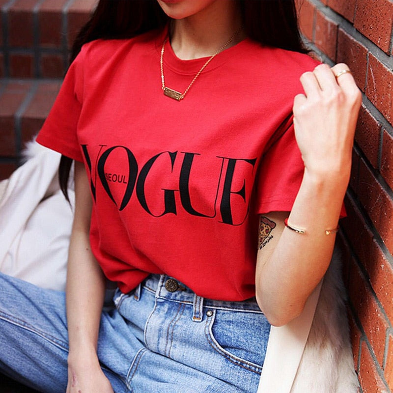 Women's Girls Fashion VOGUE Summer Short Sleeve Top