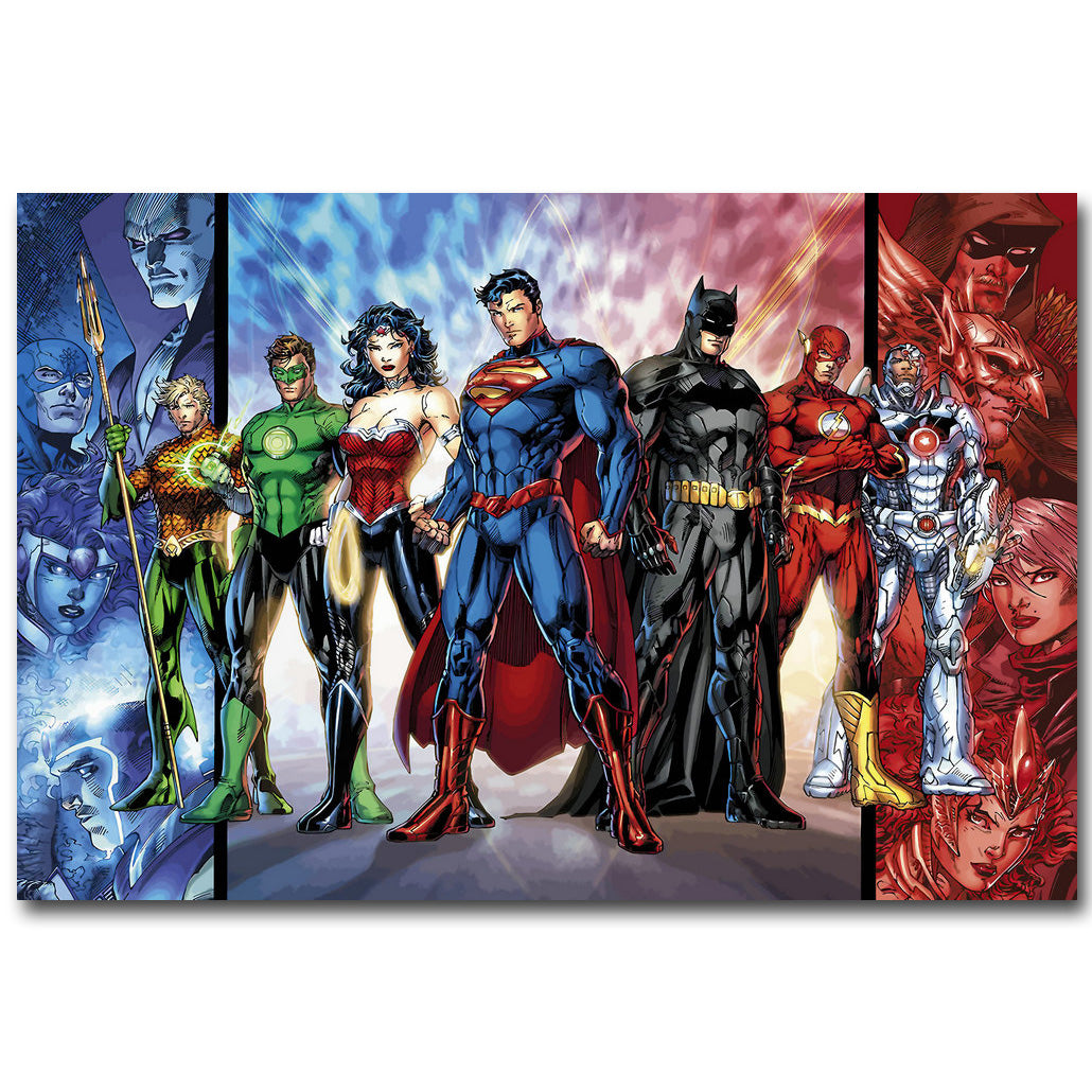 Justice League Superheroes Comic Art Silk Poster Print 13x20 24x36 inch Batman Superman Picture for Room Wall Decor 025