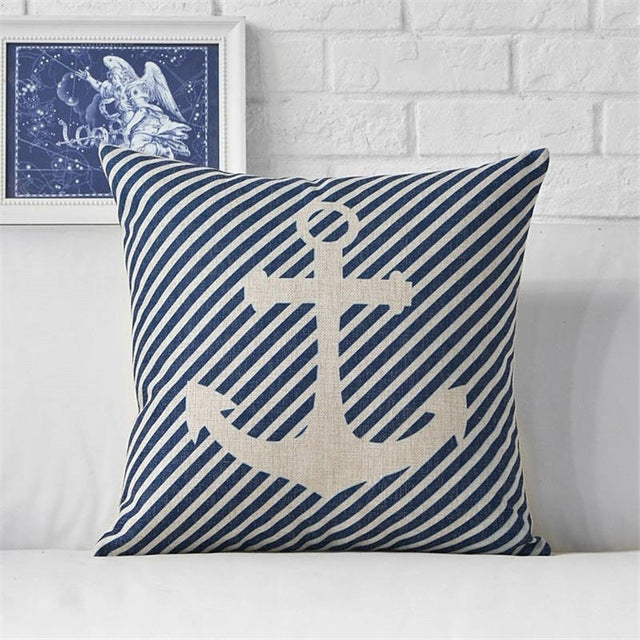 Modern Sailing Ships Marine Printing Cushion Covers Anchor Rudder Linen Throw Pillow Case for Couch Seat Bedroom Home Decorative