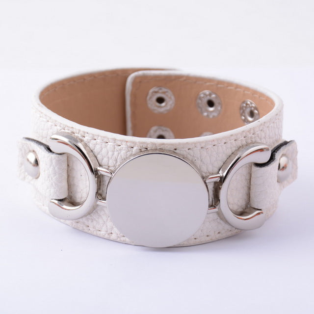 Rainbery  Monogram Leather Bracelet Fashion Jewelry Silver Plated Pulseras 3 Row Multicolor Leather Cuff Bracelet For Women Men