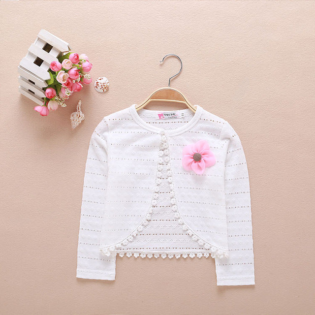 Summer Thin Girls Coat Long Sleeve Girls Kids Cardigans Sweater Knitted Pattern Girls Clothing Solid Kids Outwear casacos