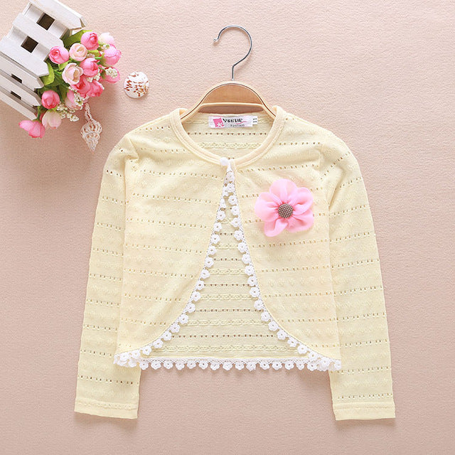 Summer Thin Girls Coat Long Sleeve Girls Kids Cardigans Sweater Knitted Pattern Girls Clothing Solid Kids Outwear casacos