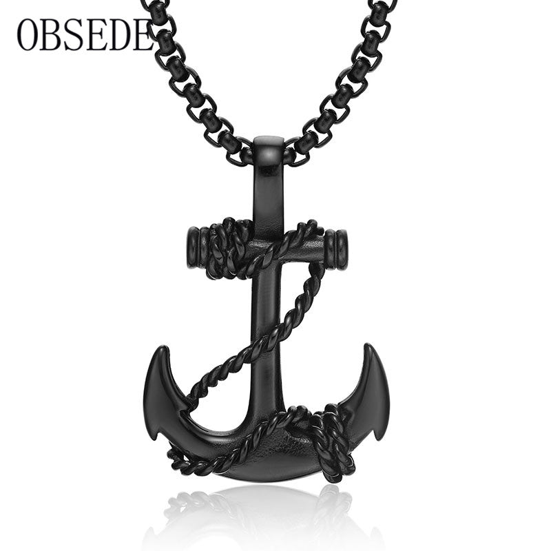 OBSEDE Punk Men's Necklace One Piece Anchor Pendants Stainless Steel Necklaces & Pendants Fashion Men Jewelry Black/Gold/Silver