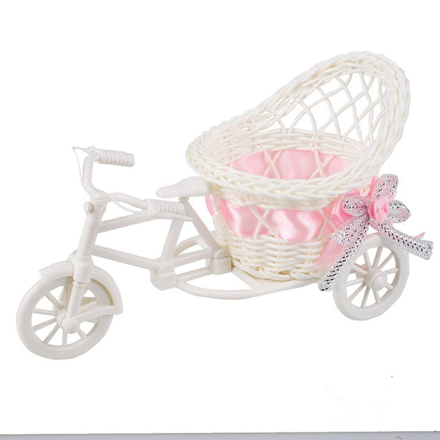 Rattan Tricycle Bike Basket Garden Wedding Party Office Vase Decoration