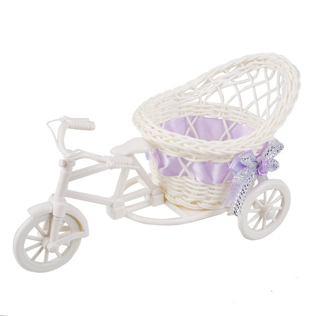 Rattan Tricycle Bike Basket Garden Wedding Party Office Vase Decoration