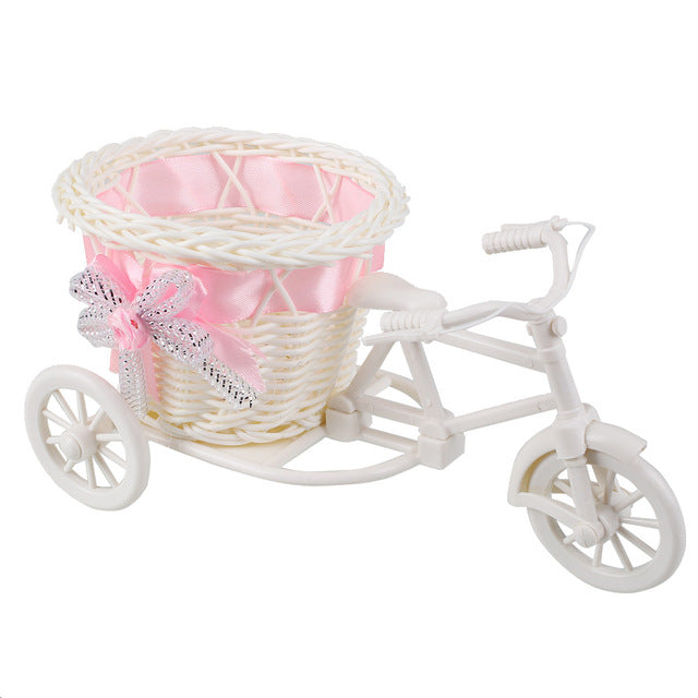 Rattan Tricycle Bike Basket Garden Wedding Party Office Vase Decoration