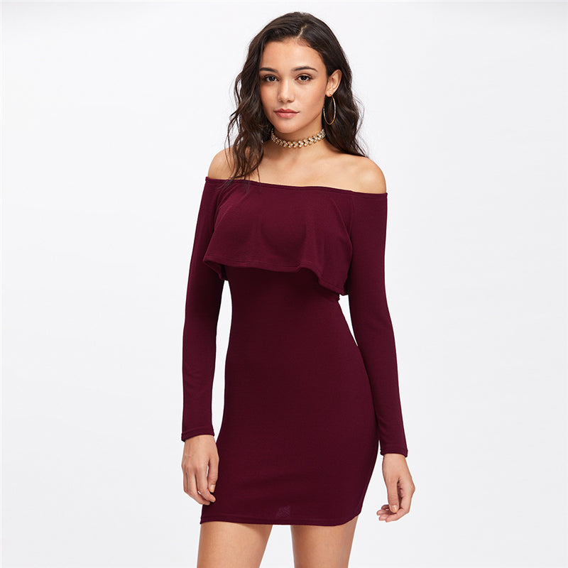 Women's Long Sleeve Off Shoulder Mini Dress