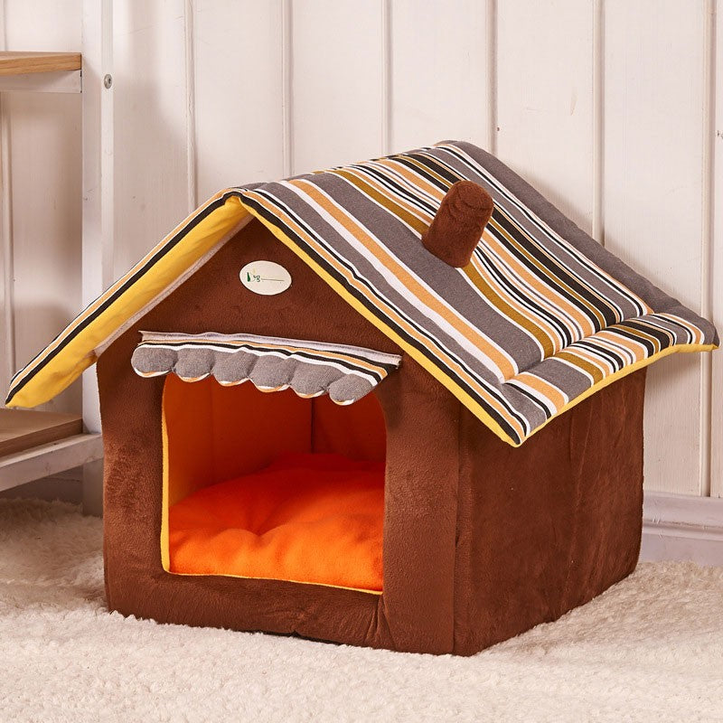 CAWAYI KENNEL Stripe Soft Home Shape Dog Bed Dog Kennel Pet House For Puppy Dogs Cat Small Animals Home Products Removable U0855