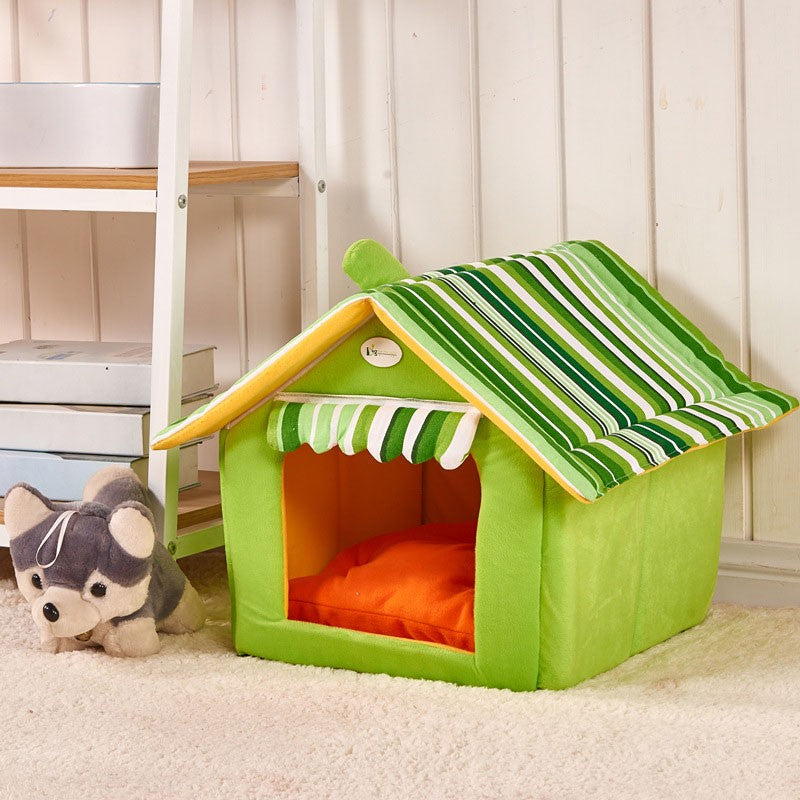 CAWAYI KENNEL Stripe Soft Home Shape Dog Bed Dog Kennel Pet House For Puppy Dogs Cat Small Animals Home Products Removable U0855