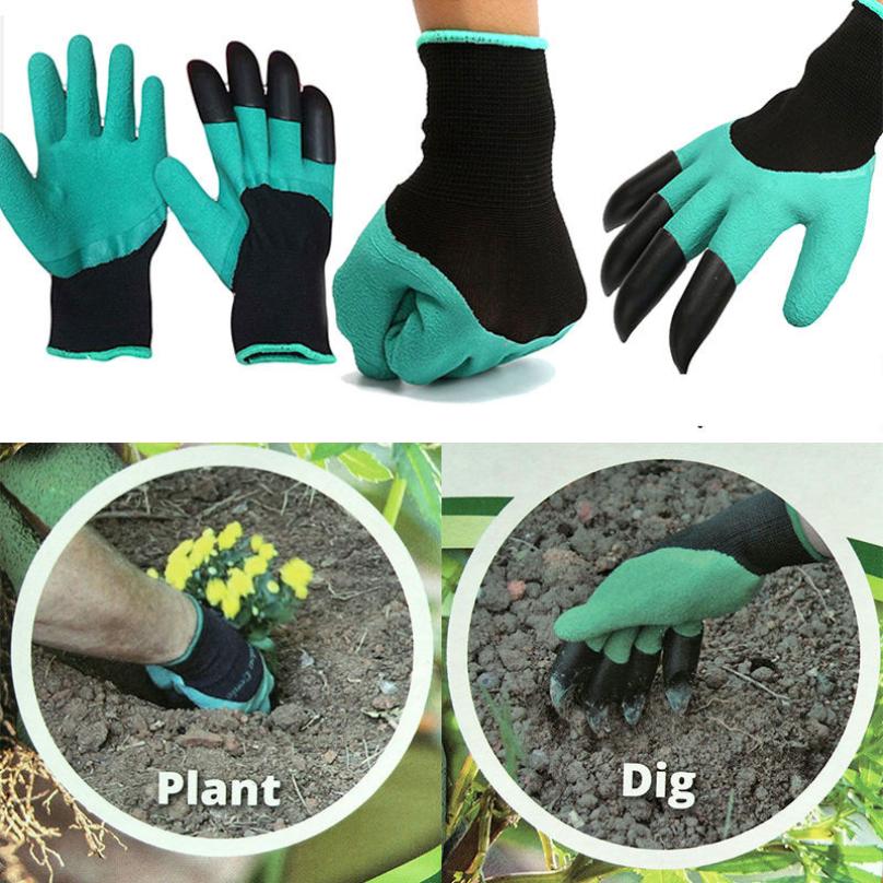 New Rubber+Polyester Gardening Gloves 4 ABS 2 Plastic Claws Safety Work Gloves Builders Grip Gardening Dig Planting Gloves
