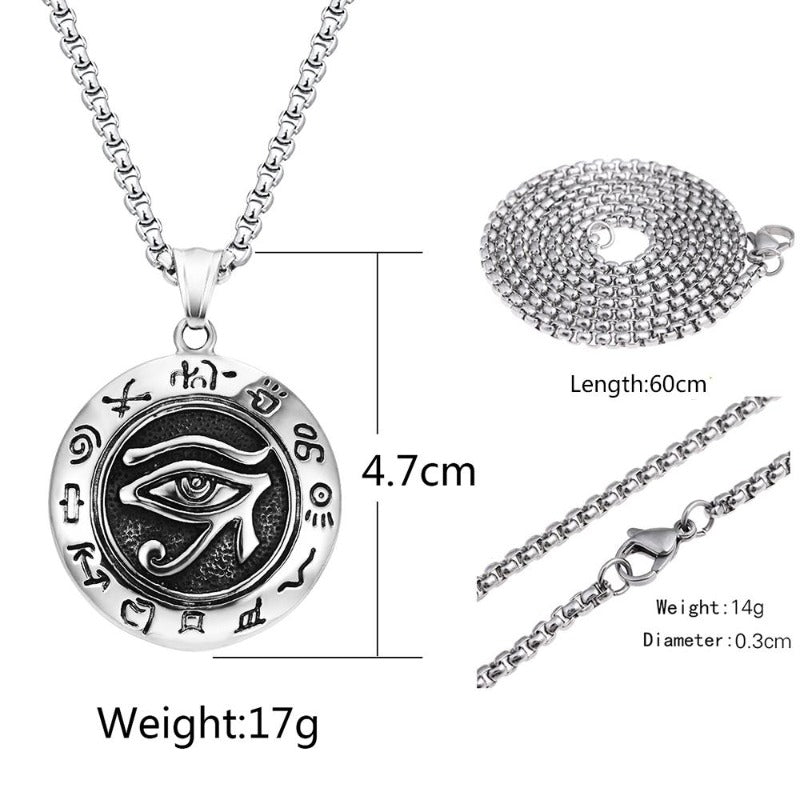 ZMZY Big Long Vintage Horus Egyptian Sun Eye God Symbol Pendants Necklaces 316L Stainless Steel Mens Biker Jewelry Chain