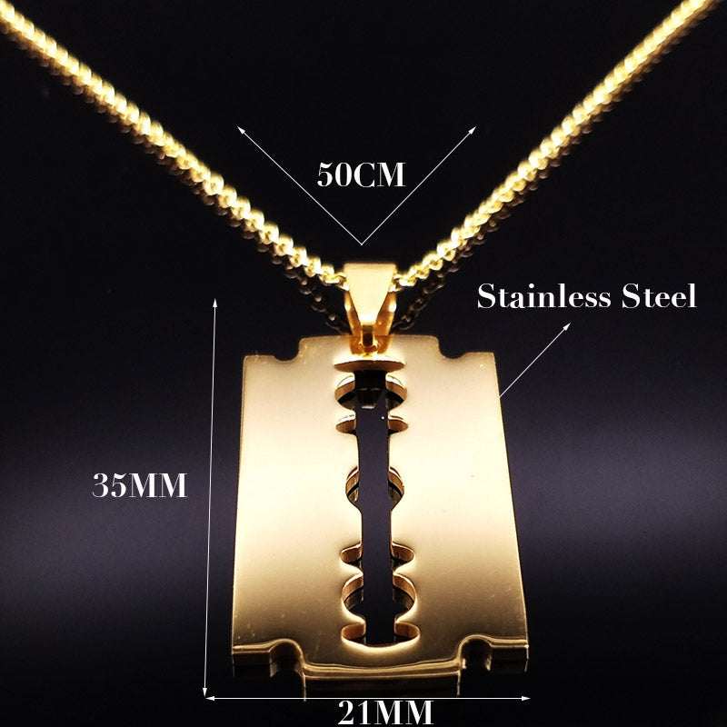 Cool Stainless Steel Razor Blades Pendant Necklaces Men Jewelry Steel Male Shaver Shape Necklaces & Pendants Free Chain N3210