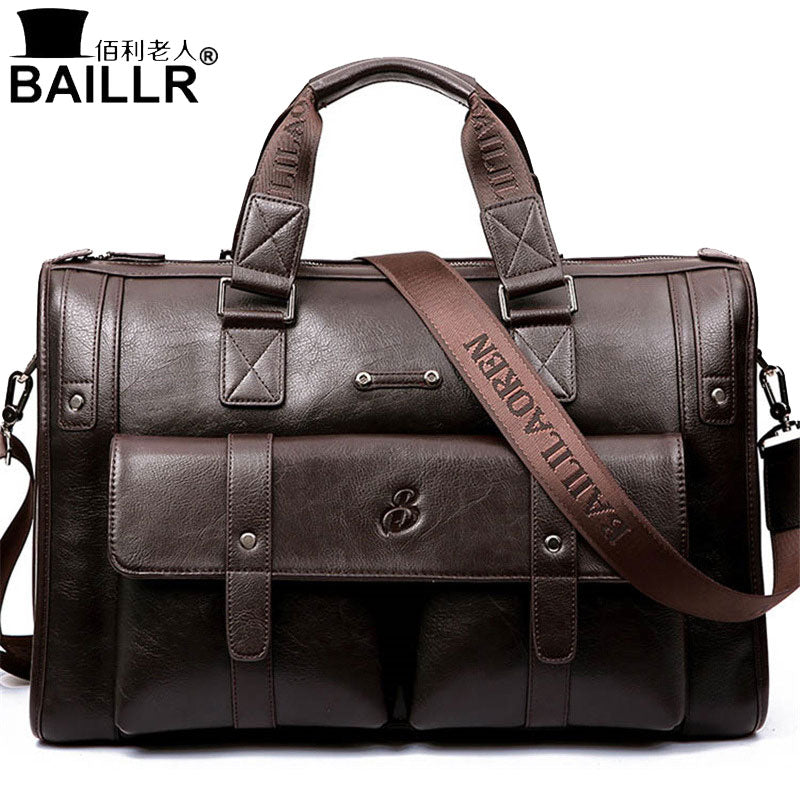 BAILLR Brand Man Bag Leather Black Briefcase Men Business Handbag Messenger Bags Male Vintage Men's Shoulder Bag Large Capacity